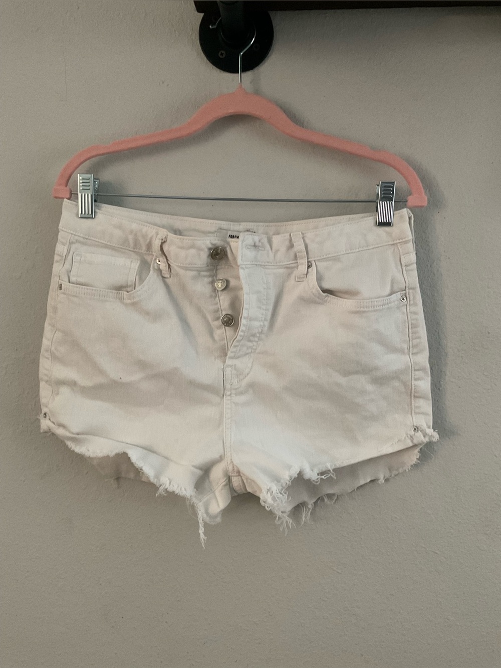 Forever 21 White Distressed Denim Cutoff Shorts
